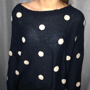 Off the shoulder polka dot loose sweater